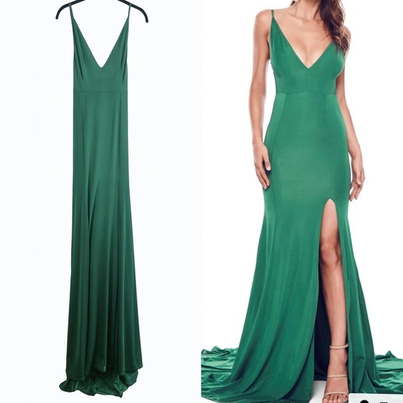 Alamour The Label Alyona Jersey Stretch Maxi Formal Gown Emerald Green Small - Picture 1 of 11